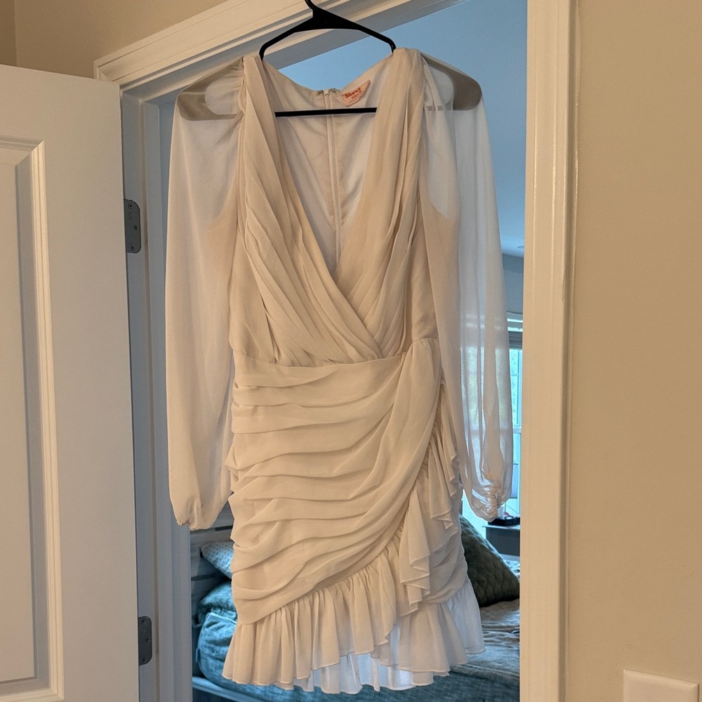 Showpo Elegant Cream Draped Long Sleeve Dress